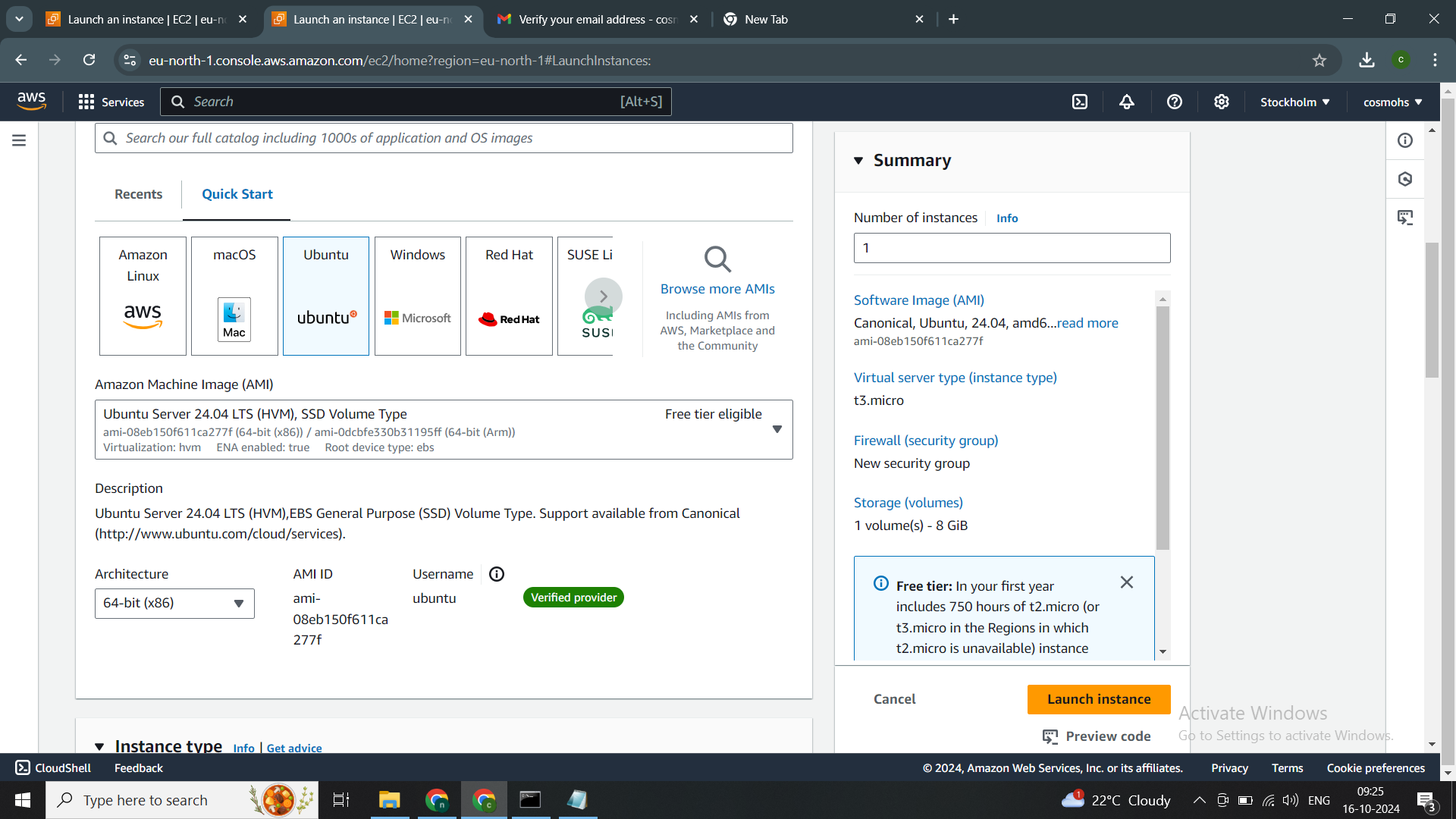 Amazon Machine Image (AMI), Amazon architecture, and AWS instance type